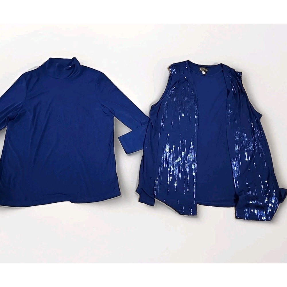 Bob Mackie Wearable Art Jacket Tank Set 2 pc Royal Sequins Stretch Womens Sz L